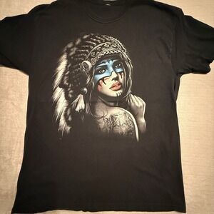 VTG Indian Princess Warrior Graphic T Shirt Native American Pride War Paint M/L